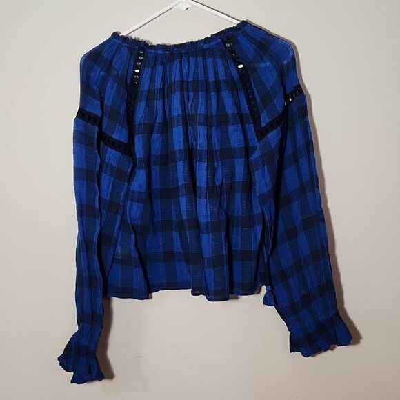 Nwt, free people top, blue plaid pullover - Picture 5 of 9